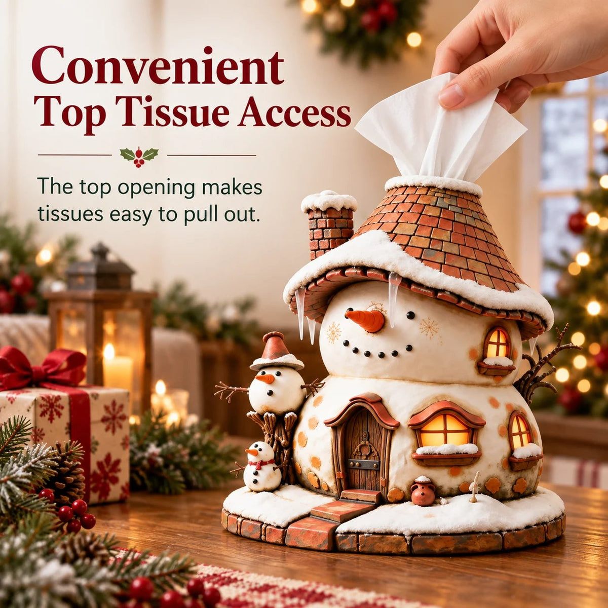 🏠Cozy Christmas Cottage Tissue Box Cover