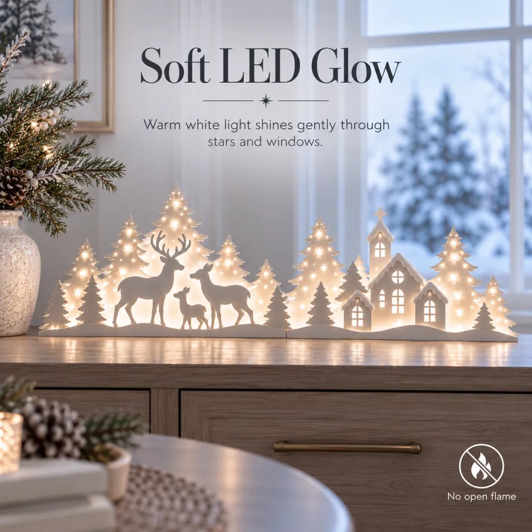 🦌✨ Winter Village Glow™ | 2-Piece Lighted Deer Window Scene