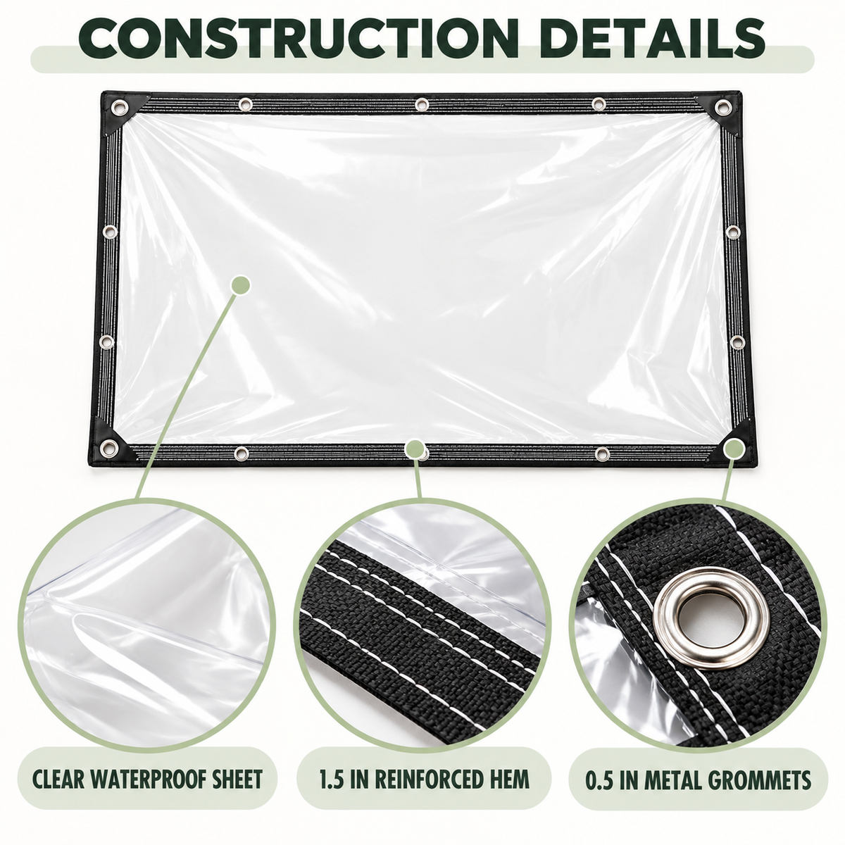 💧🛠️ Reinforced Clear Waterproof Tarp – Outdoor Cover with Metal Grommets