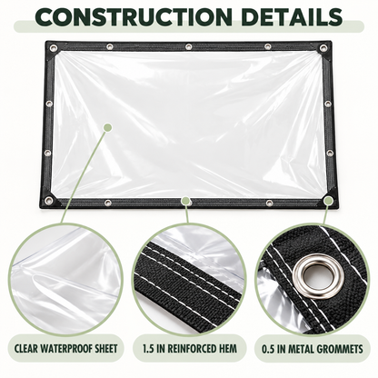 💧🛠️ Reinforced Clear Waterproof Tarp – Outdoor Cover with Metal Grommets