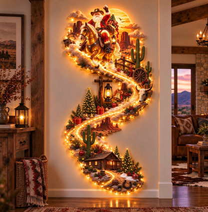🔥 Last Day – 50% Off!🎅 Wild West Santa – Lighted Christmas Wall Decor