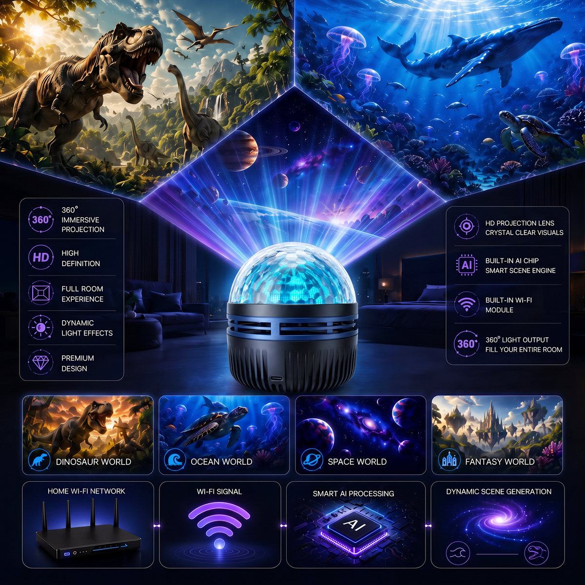 🌌 Celestial Rift™ | 360° Immersive Starfield Projector