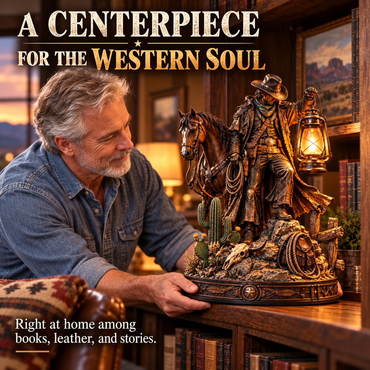 🐎🔥 Trailblazer Glow™ | Western Rider & Horse Lighted Statue