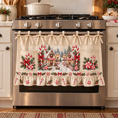 🎄 Christmas Kitchen Tie-On Skirt | Festive Holiday Designs with Pockets & Ruffled Trim ✨