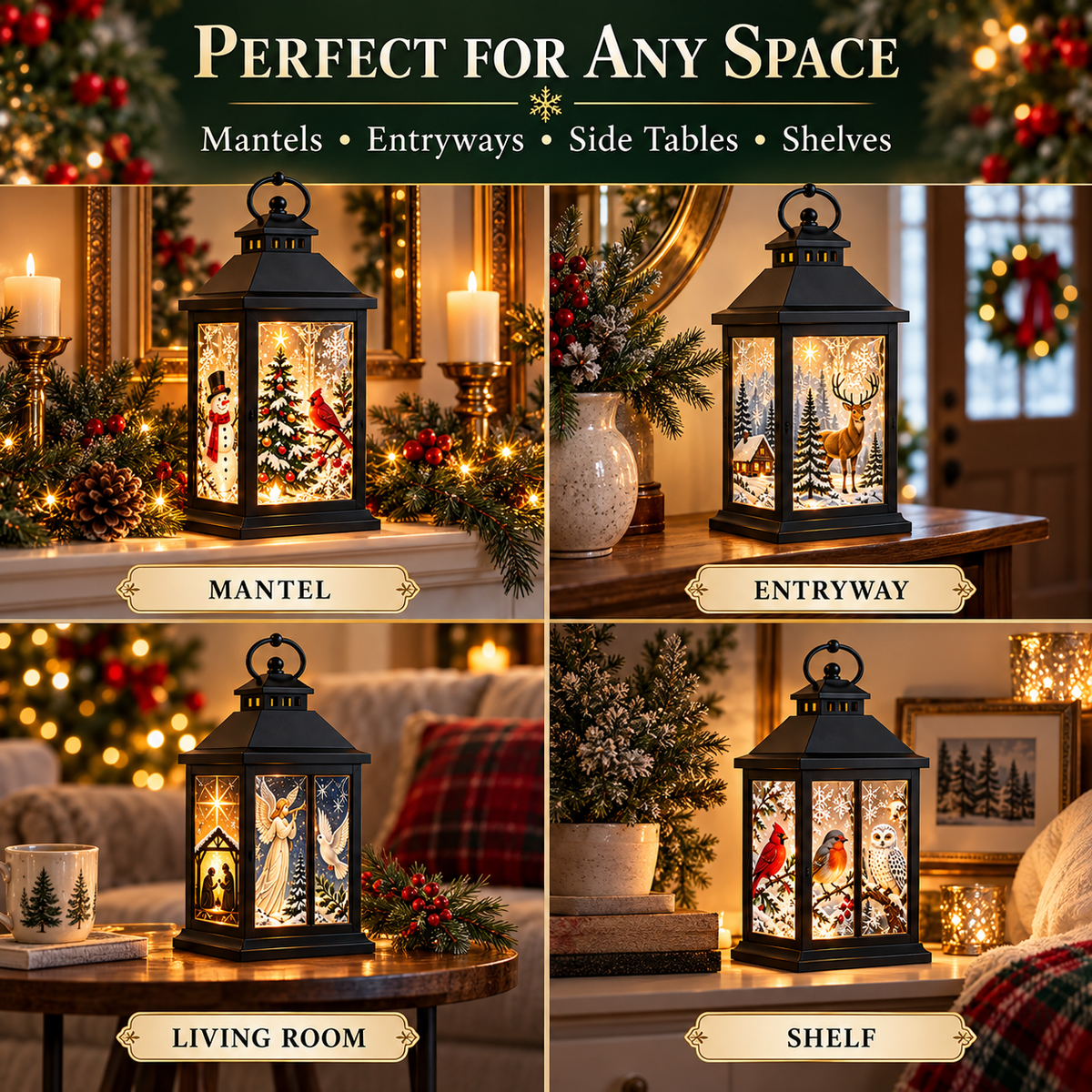 🎄💎 Interchangeable Crystal Holiday Lantern ✨ Light Up Seasonal Decor