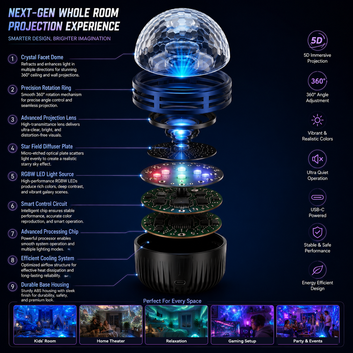 🌌 Celestial Rift™ | 360° Immersive Starfield Projector