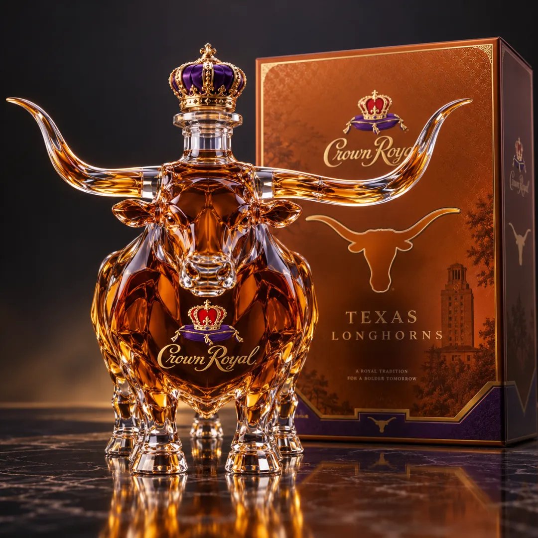 👑🐂 Texas Longhorn Crystal Whiskey Bottle