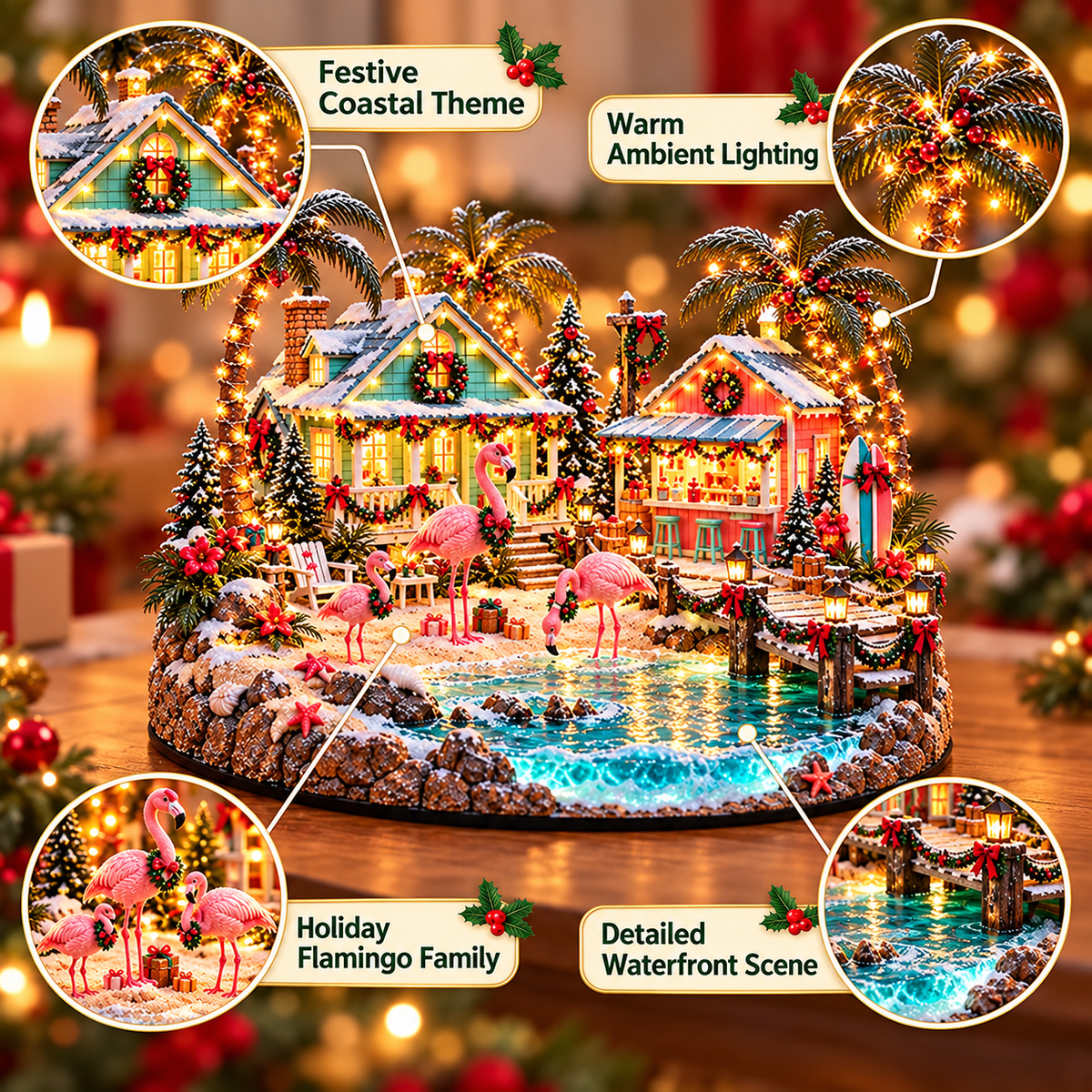 🎄🦩 Pink Flamingo Christmas Village™ – Tropical Lights, Coastal Cottages & Holiday Charm