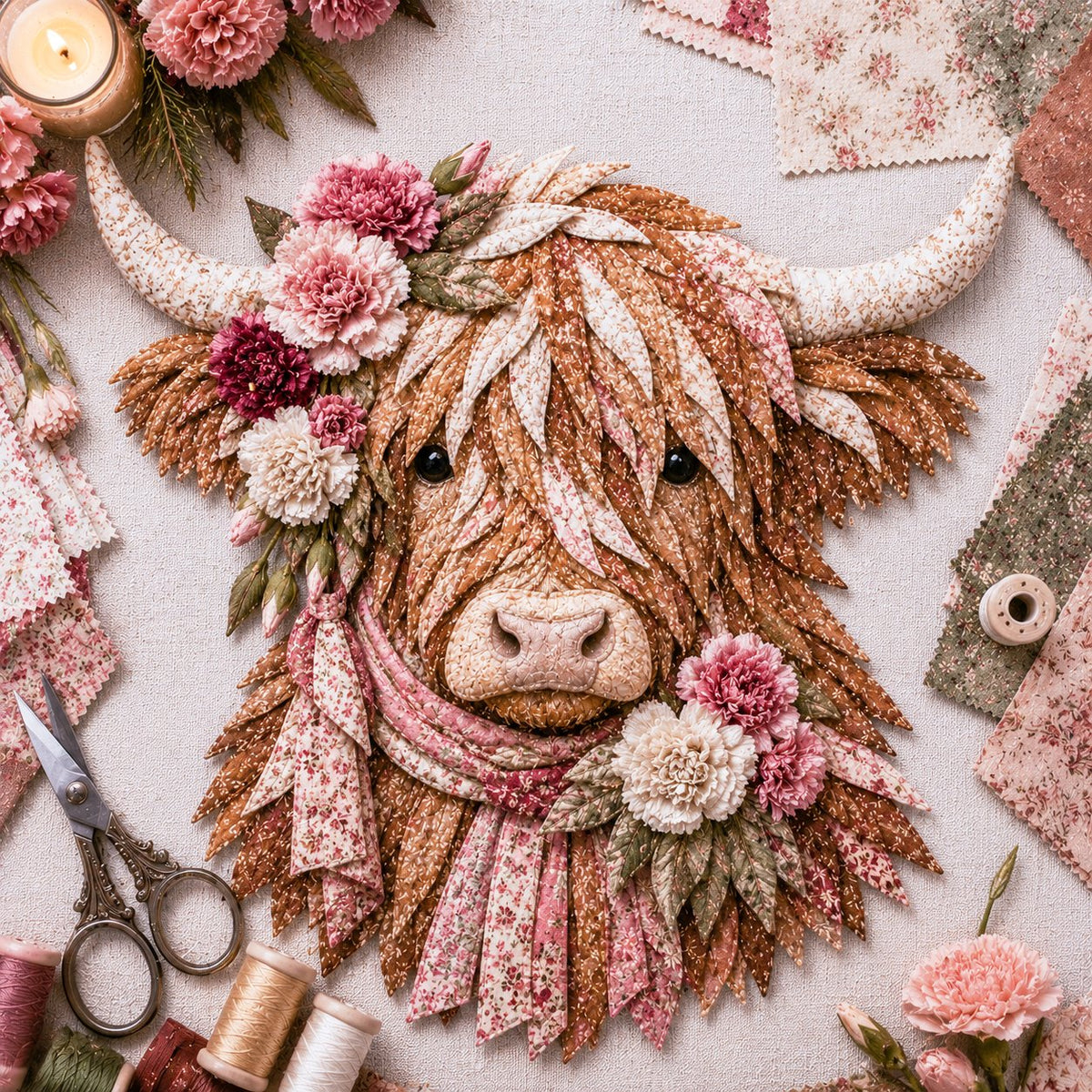 🐮💐 Blooming Highland™ | Birth Flower 3D Fabric Art DIY Kit – Beginner Friendly