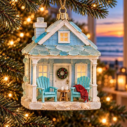 🌊 2026 Coastal Christmas Cottage Ornaments – Set of 6 Beach House Holiday Keepsakes