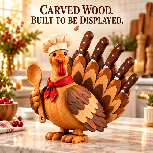 🦃🔪 Turkey Carver™ | Wooden Thanksgiving Knife Holder & Kitchen Counter Decor