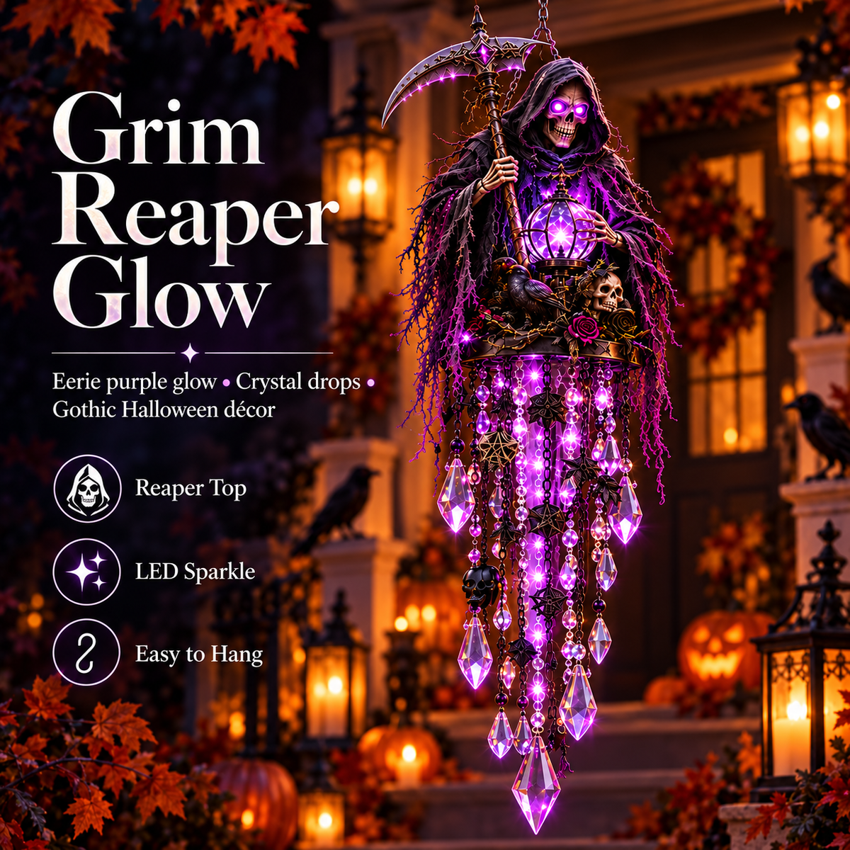 🎃💀 Haunted Halloween Crystal Cascade Lights  – 4 Spooky Glowing Designs