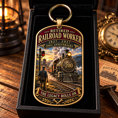 🚂 Built by Generations | Railroad Worker 200th Anniversary Keychain