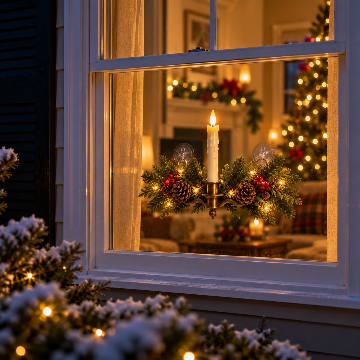 🕯️🌲 Evergreen Window Glow™ | Remote-Controlled Christmas Candle Swag