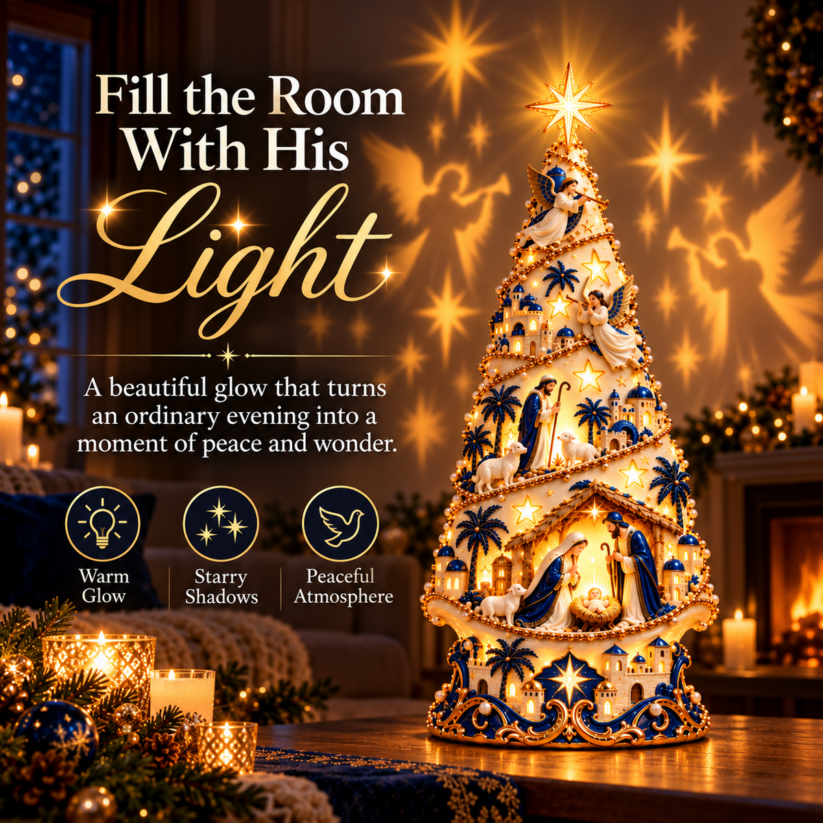 ✝️🌟 Emmanuel Shadowtree™ | Light-Up Nativity Christmas Decor