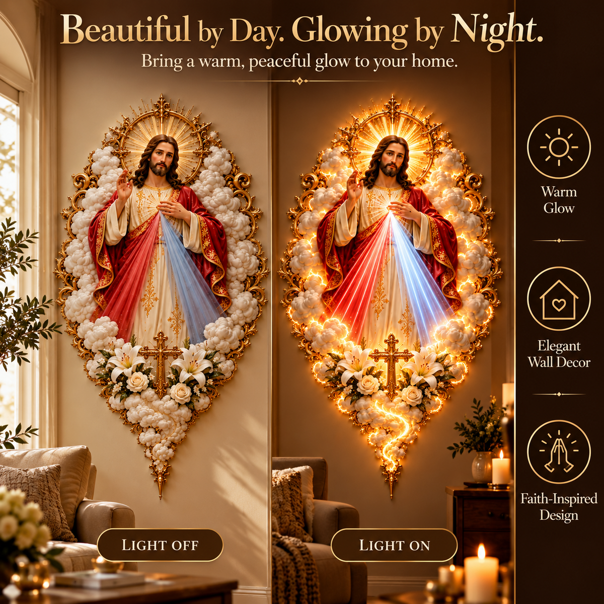 ✝️✨ Mercy in Radiance™ | Divine Mercy Jesus Golden Wall Art
