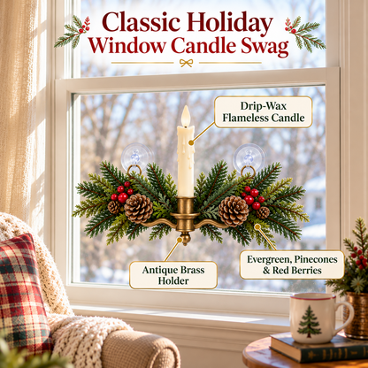 🕯️🌲 Evergreen Window Glow™ | Remote-Controlled Christmas Candle Swag