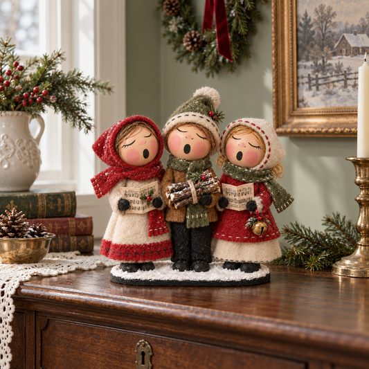🎶🎄 Christmas Caroling Trio – Vintage Farmhouse Tabletop Decor
