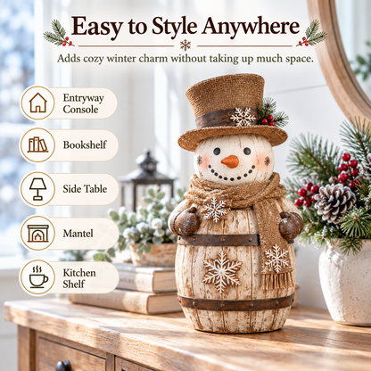 ☃️🎄 Frosted Barrel Snowman™ | Vintage Christmas Figurine