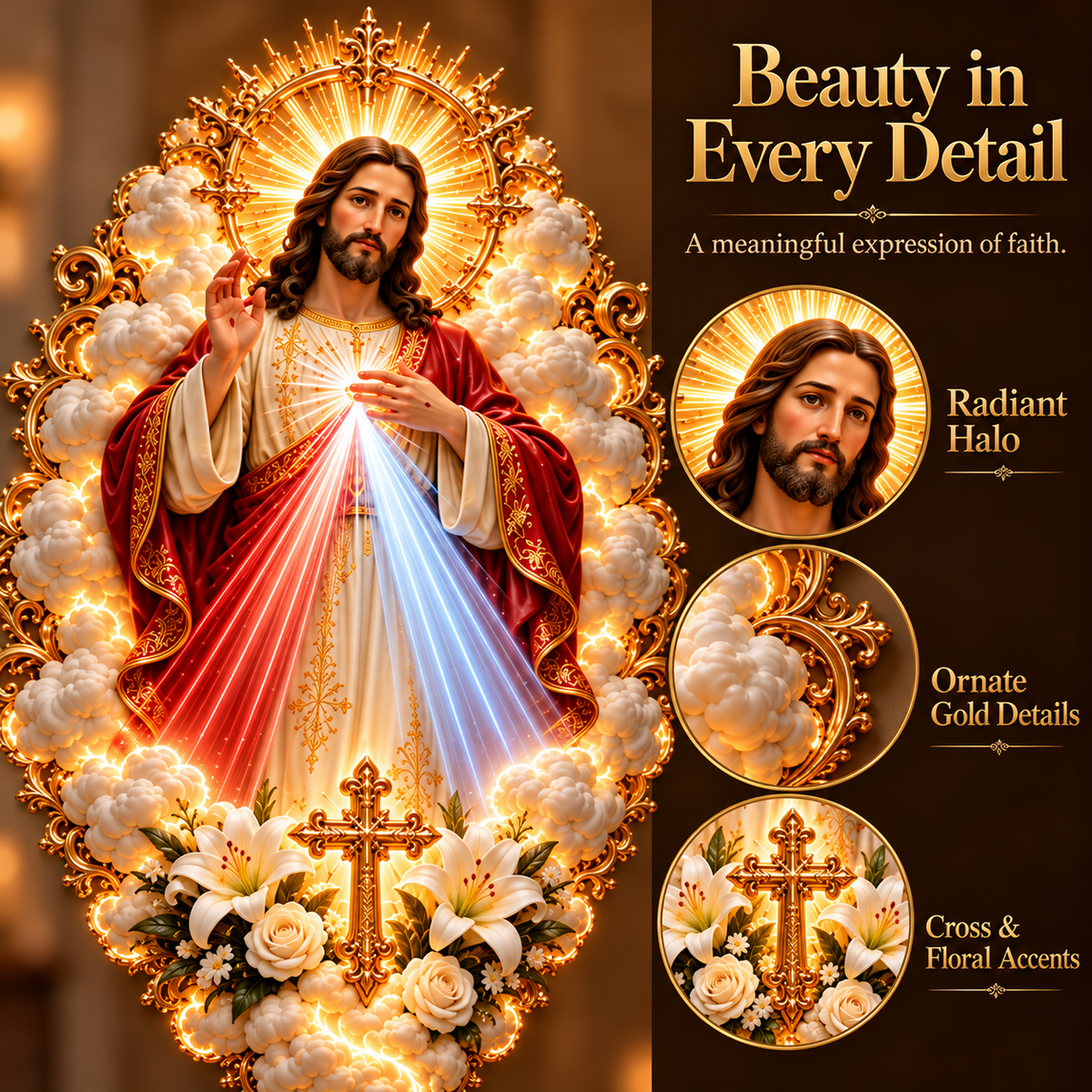 ✝️✨ Mercy in Radiance™ | Divine Mercy Jesus Golden Wall Art