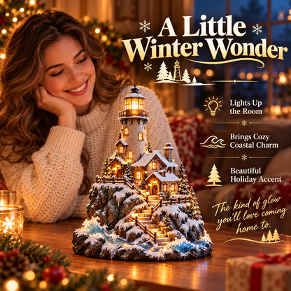 ✨ Winter Lighthouse Cottage Village™ – Lighted Coastal Christmas Decor ❄️