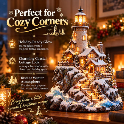 ✨ Winter Lighthouse Cottage Village™ – Lighted Coastal Christmas Decor ❄️