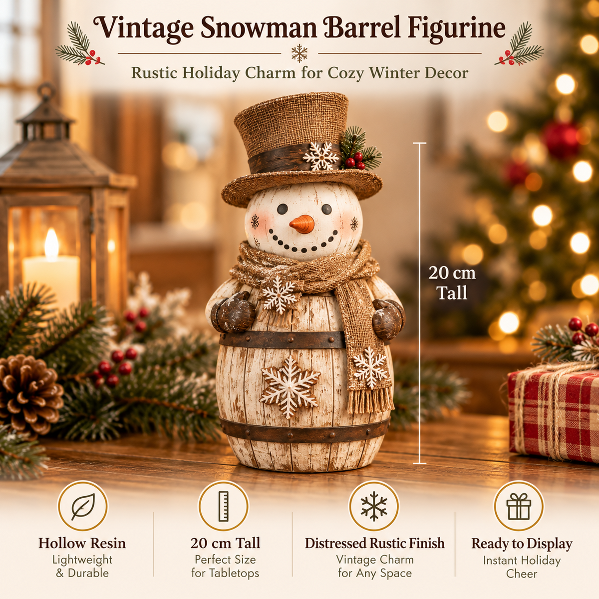 ☃️🎄 Frosted Barrel Snowman™ | Vintage Christmas Figurine