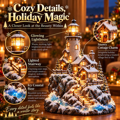 ✨ Winter Lighthouse Cottage Village™ – Lighted Coastal Christmas Decor ❄️