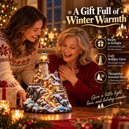 ✨ Winter Lighthouse Cottage Village™ – Lighted Coastal Christmas Decor ❄️