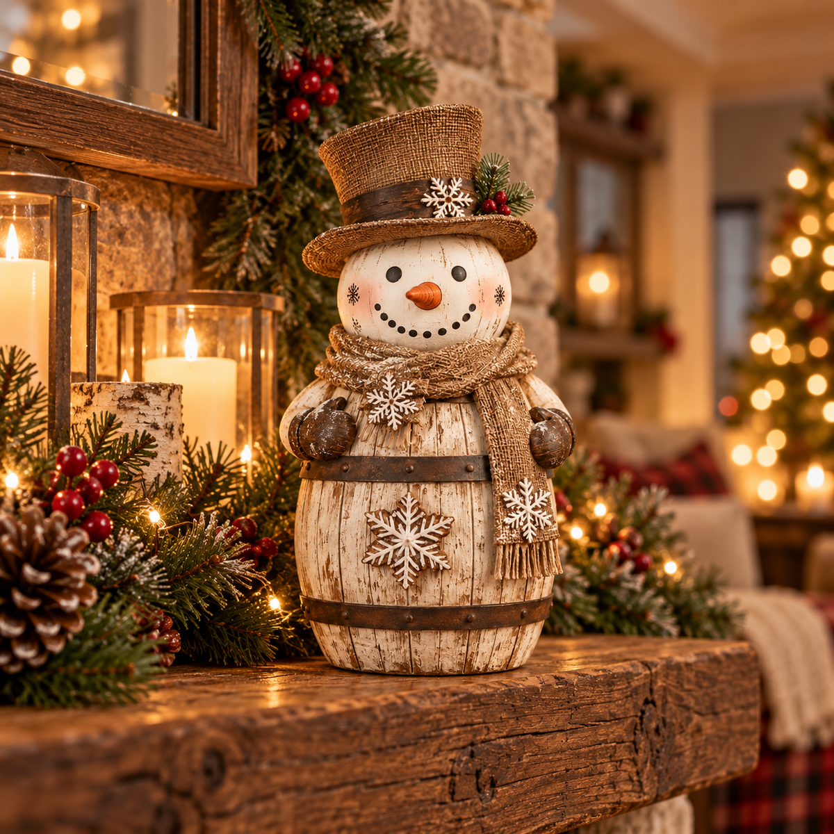 ☃️🎄 Frosted Barrel Snowman™ | Vintage Christmas Figurine