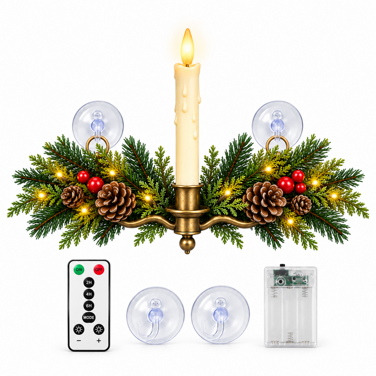 🕯️🌲 Evergreen Window Glow™ | Remote-Controlled Christmas Candle Swag