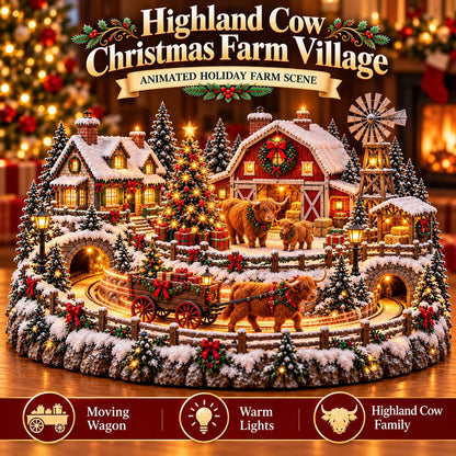 ✨🐮 Lighted Highland Cow Farm Village — Holiday Decor with Warm Lighting