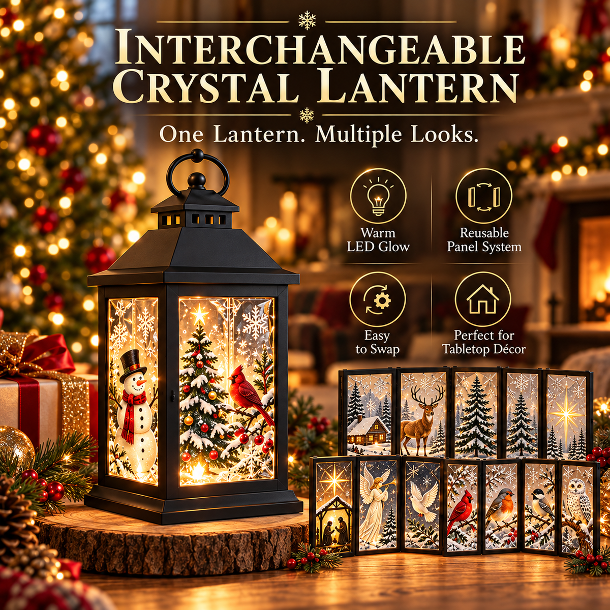 🎄💎 Interchangeable Crystal Holiday Lantern ✨ Light Up Seasonal Decor
