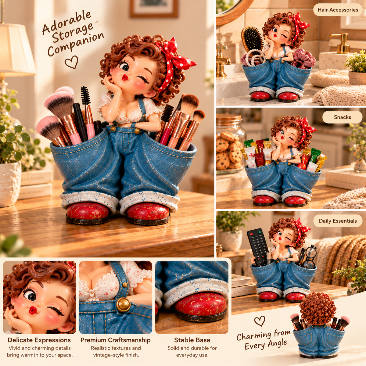 💕🧺 Vintage Pocket Girl – Adorable Desk Organizer & Charming Home Decor ✨