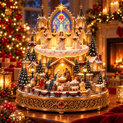 👼✨ Angels Over Bethlehem™ | Lighted Rotating Nativity Village