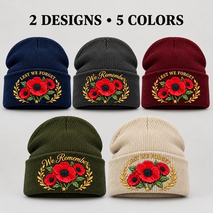 🎖️ Lest We Forget Poppy™ | Memorial Embroidered Knit Beanie
