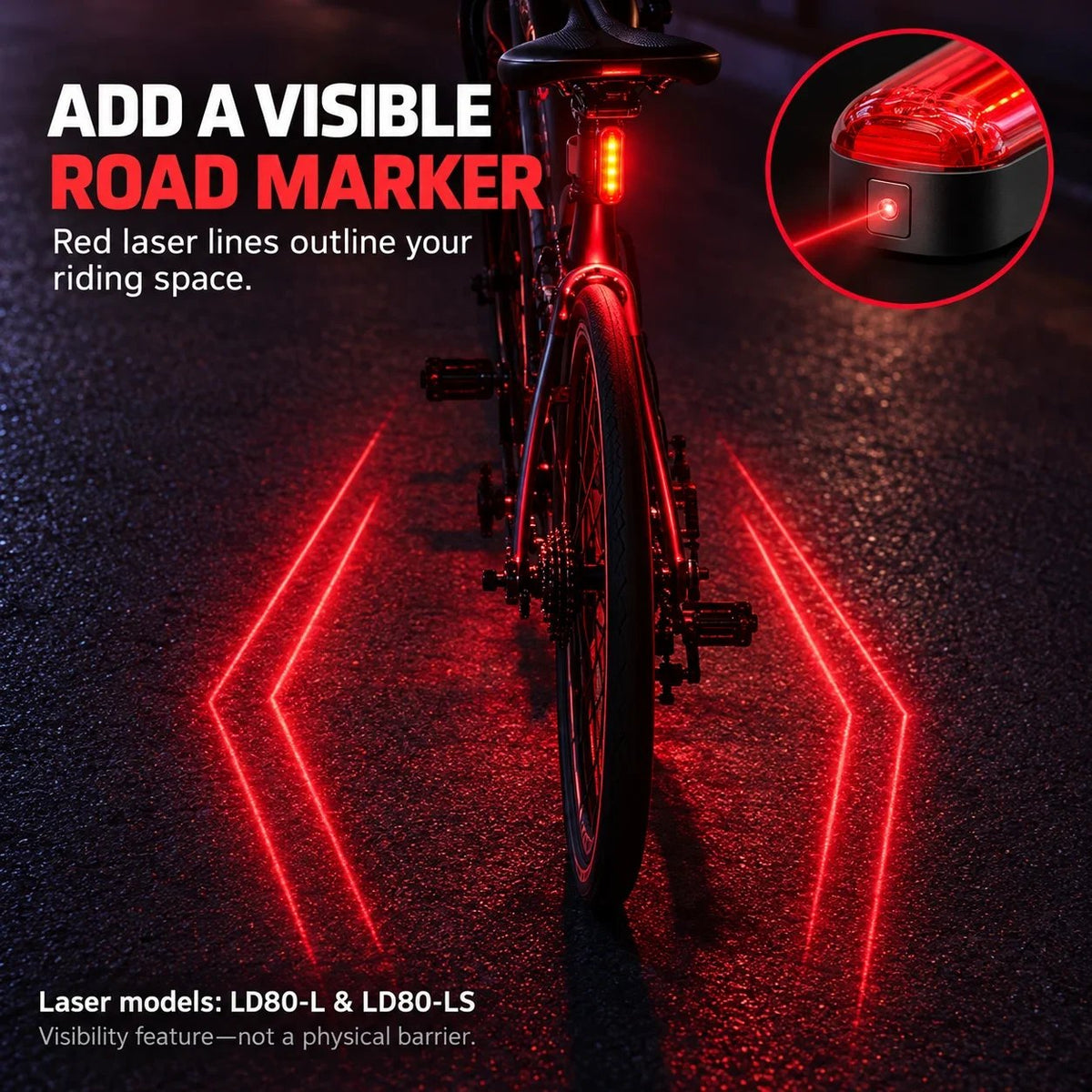 🚨 LED Bicycle Rear Light with Brake Flash | Laser Safety Zone, 22h Long Battery Life