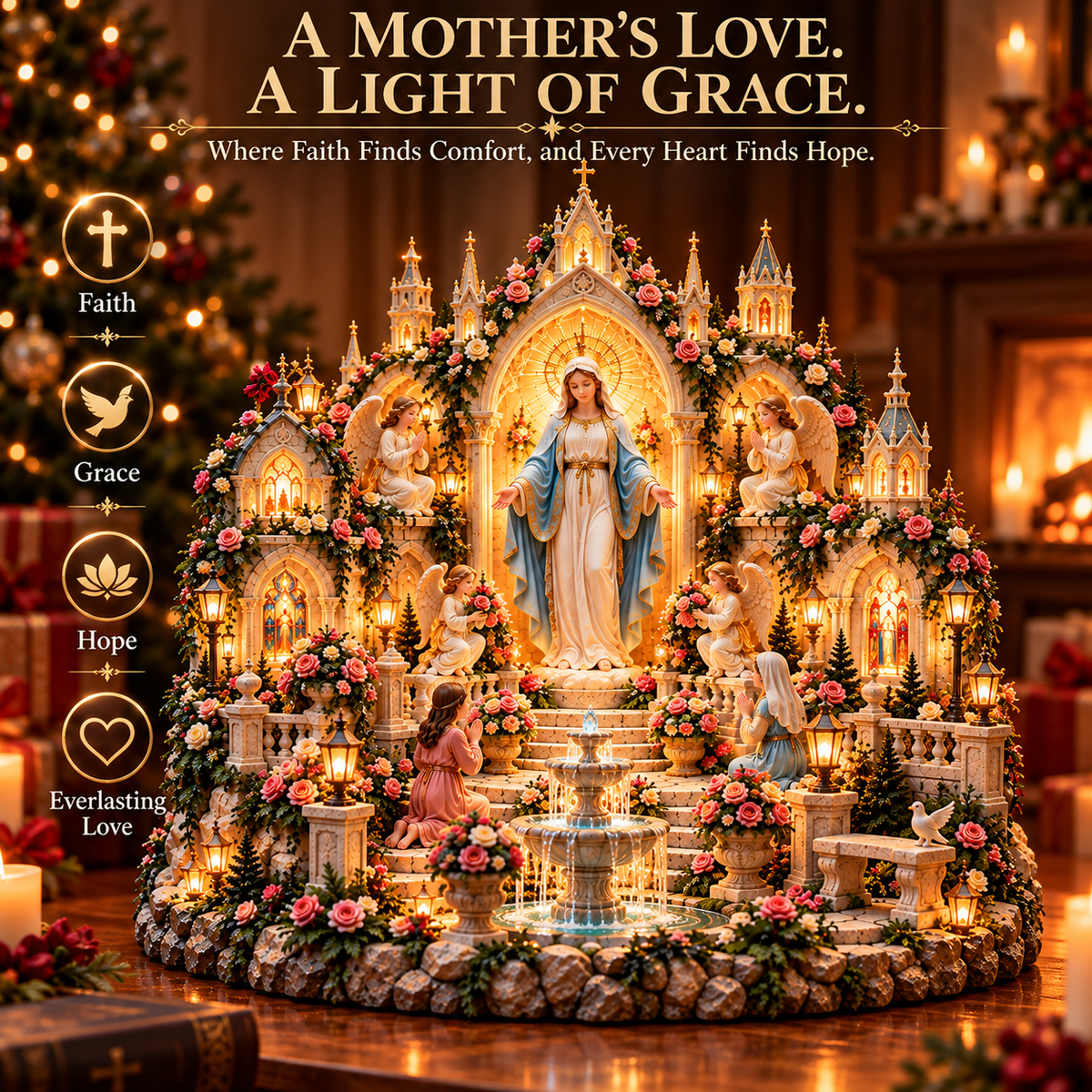 🌹🙏 Virgin Mary Prayer Sanctuary – Lighted Faith & Grace Display