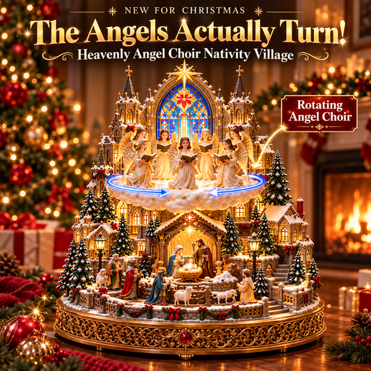 👼✨ Angels Over Bethlehem™ | Lighted Rotating Nativity Village