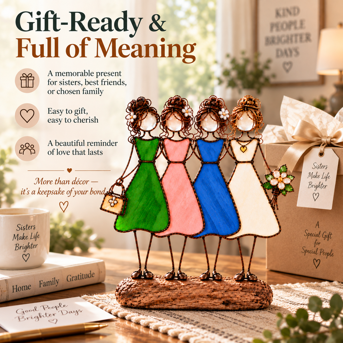 💞🪟 Sisters in Light™ | Stained Glass-Inspired Friendship Figurine