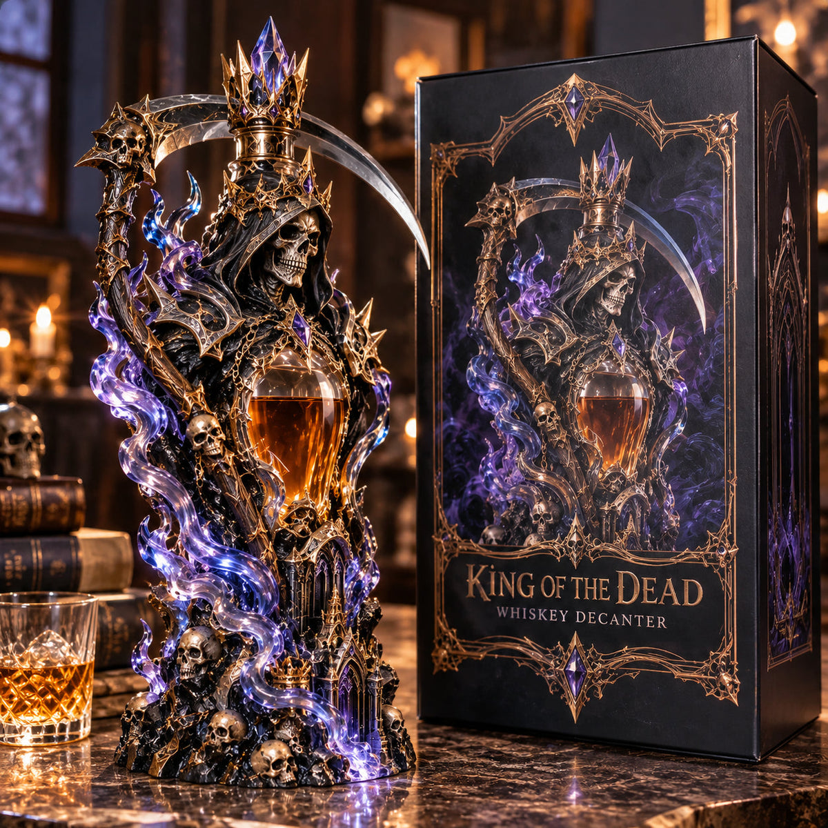 🔥Last Day 50% OFF -👑💀 Grim Reaper Whiskey Decanter – King of the Dead Collector Display