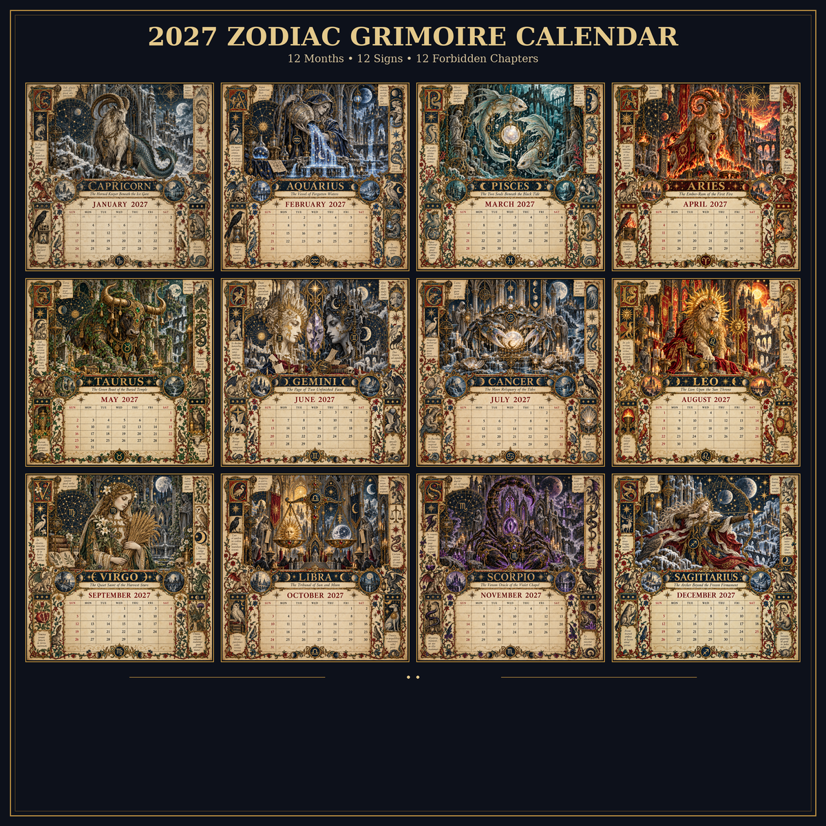 🔮✨ 2027 Celestial Grimoire Calendar | 12 Signs, 12 Forbidden Chapters