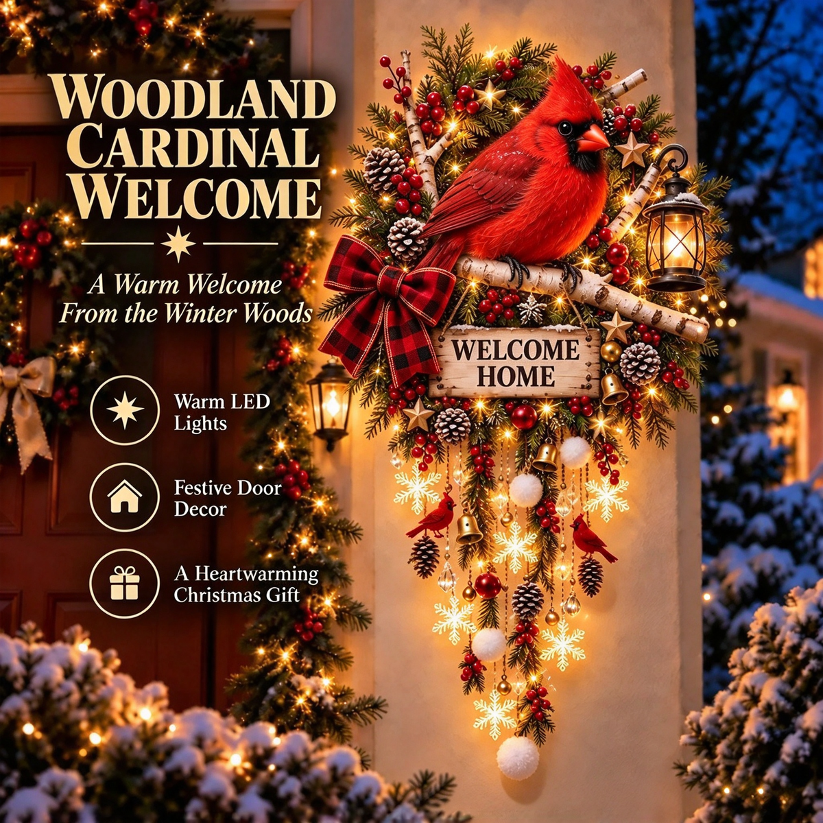 Warm glowing Christmas woodland welcome light