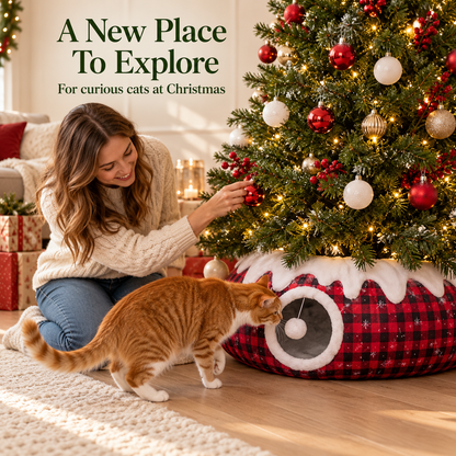 🎄🐱 Christmas Cat Hideaway™ | Plaid Tunnel & Tree Skirt