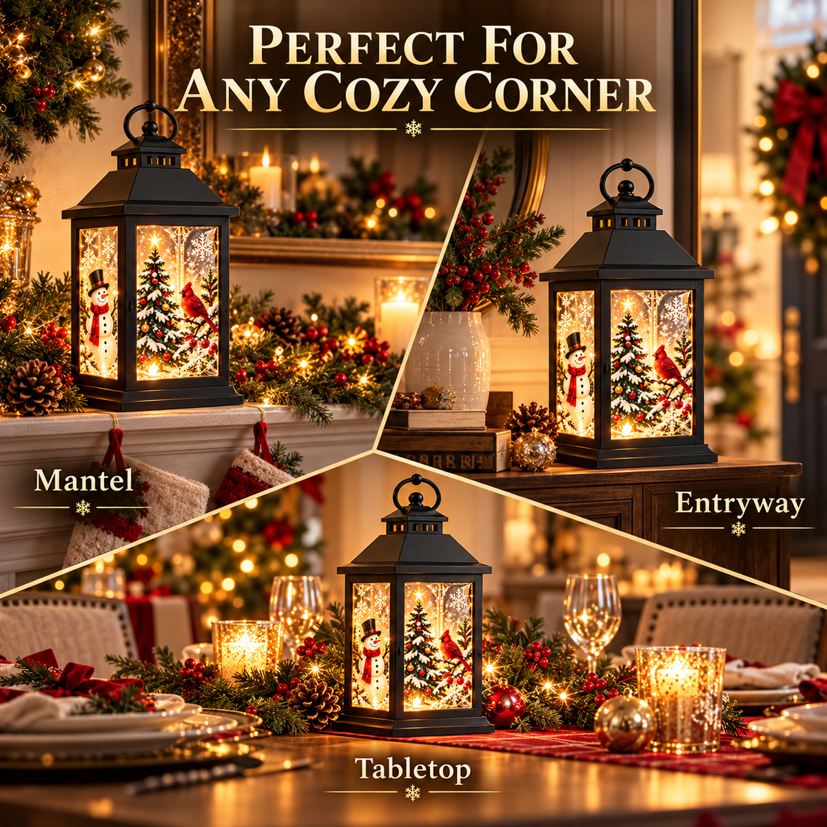 🎄💎 Interchangeable Crystal Holiday Lantern ✨ Light Up Seasonal Decor