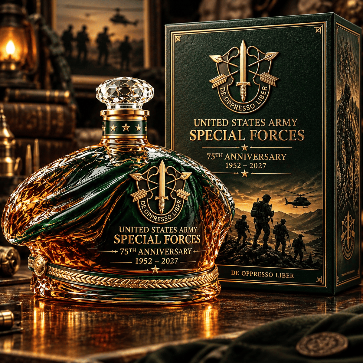 United States Army Special Forces 75th Anniversary Whiskey Bottle