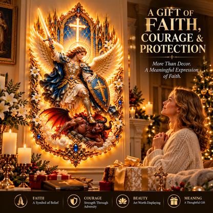 ⚔️✨ Saint Michael, Guardian of Light | Illuminated Wall Art