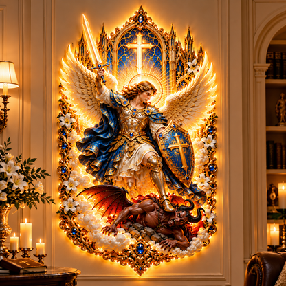 ⚔️✨ Saint Michael, Guardian of Light | Illuminated Wall Art