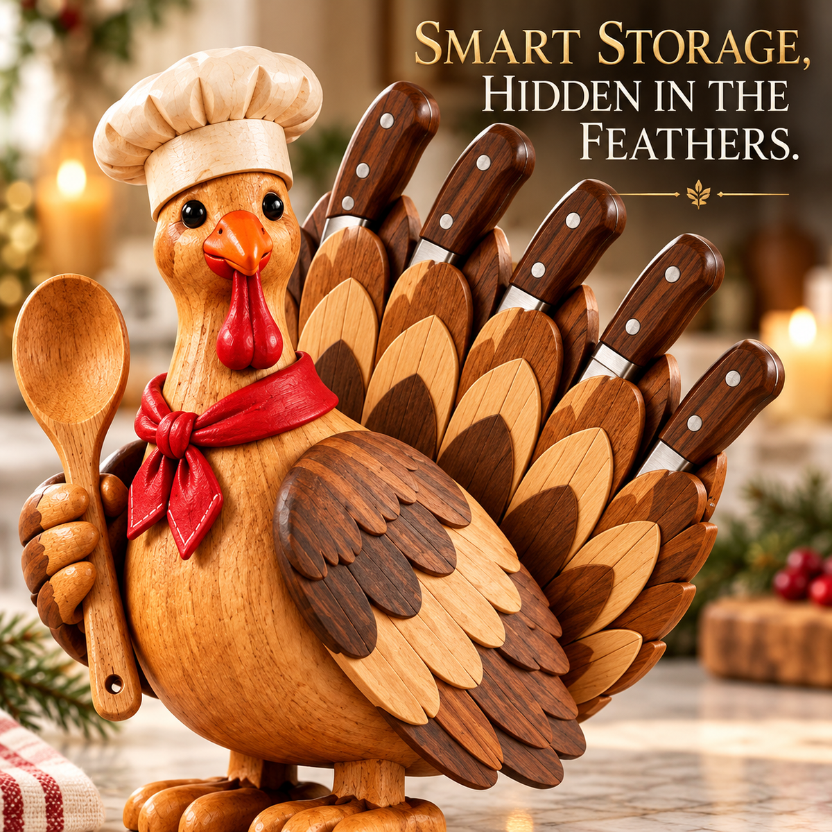 🦃🔪 Turkey Carver™ | Wooden Thanksgiving Knife Holder & Kitchen Counter Decor