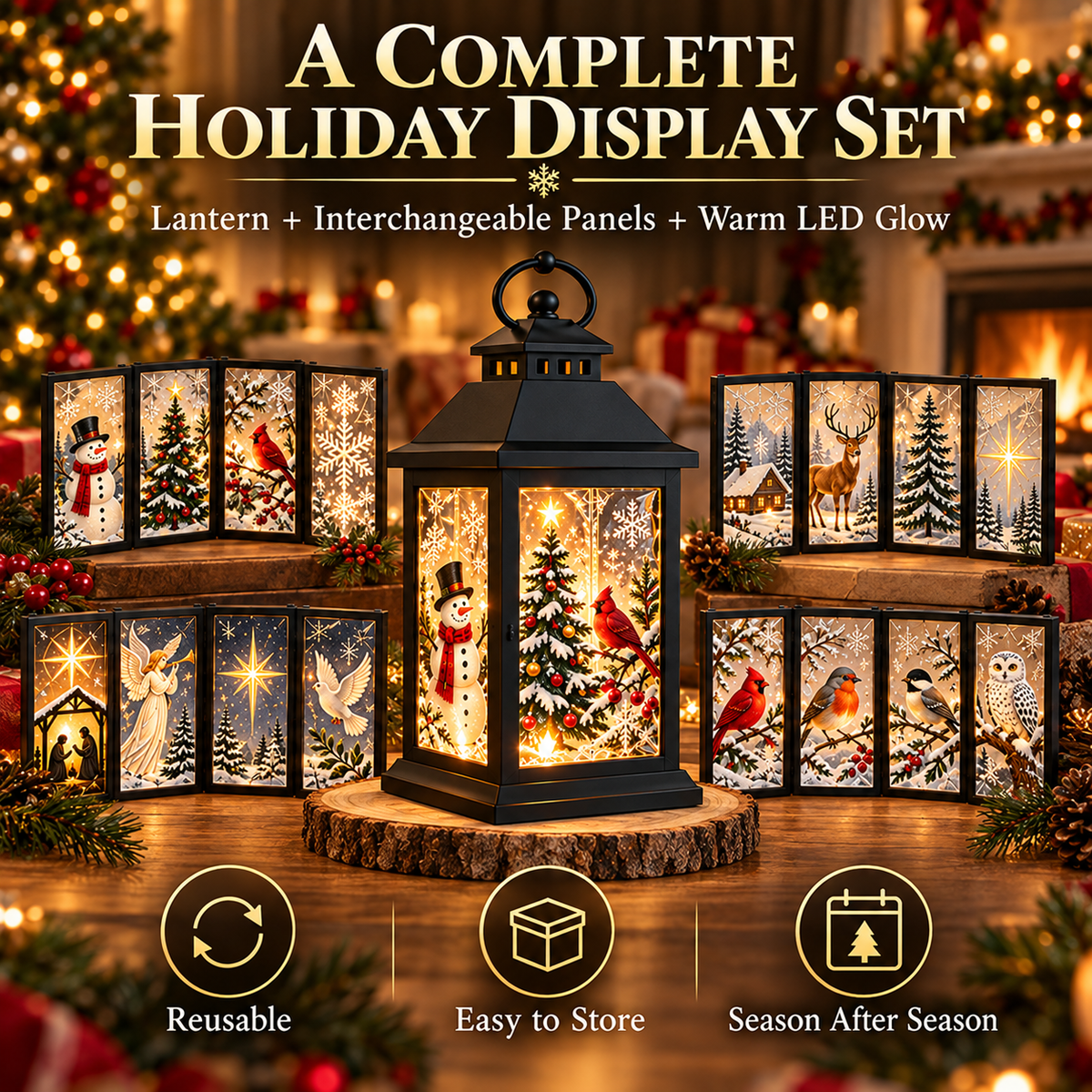 🎄💎 Interchangeable Crystal Holiday Lantern ✨ Light Up Seasonal Decor